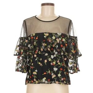 Lucy Paris 3/4 Sleeve Ruffle Blouse – Black, Size M